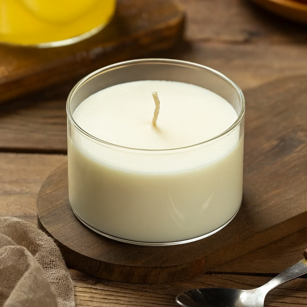 Transparent round glass candle jar