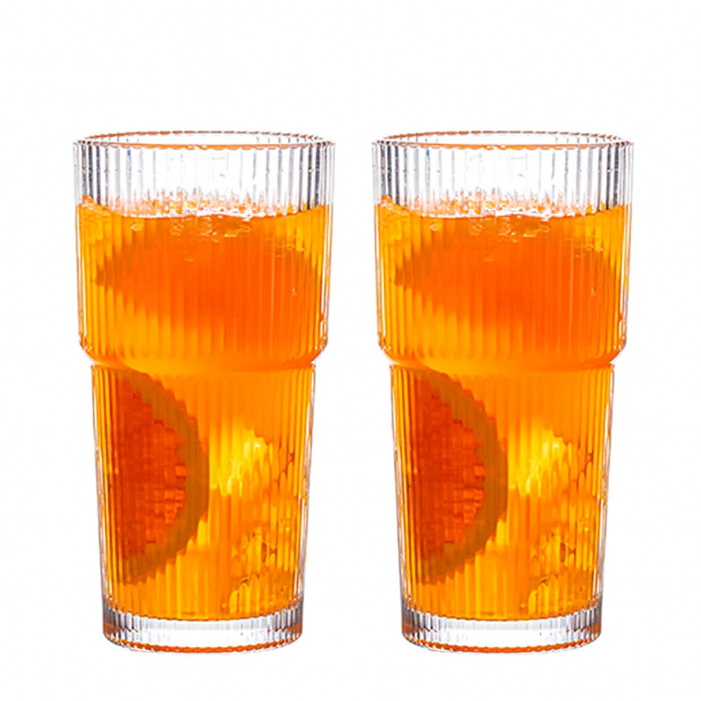 600ml Ribbed glass cup with straw