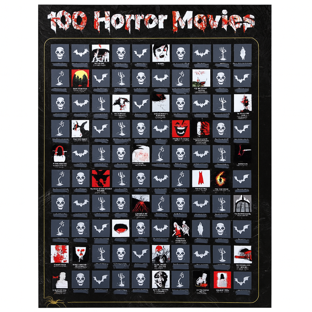 100 Horror movies scratch off poster