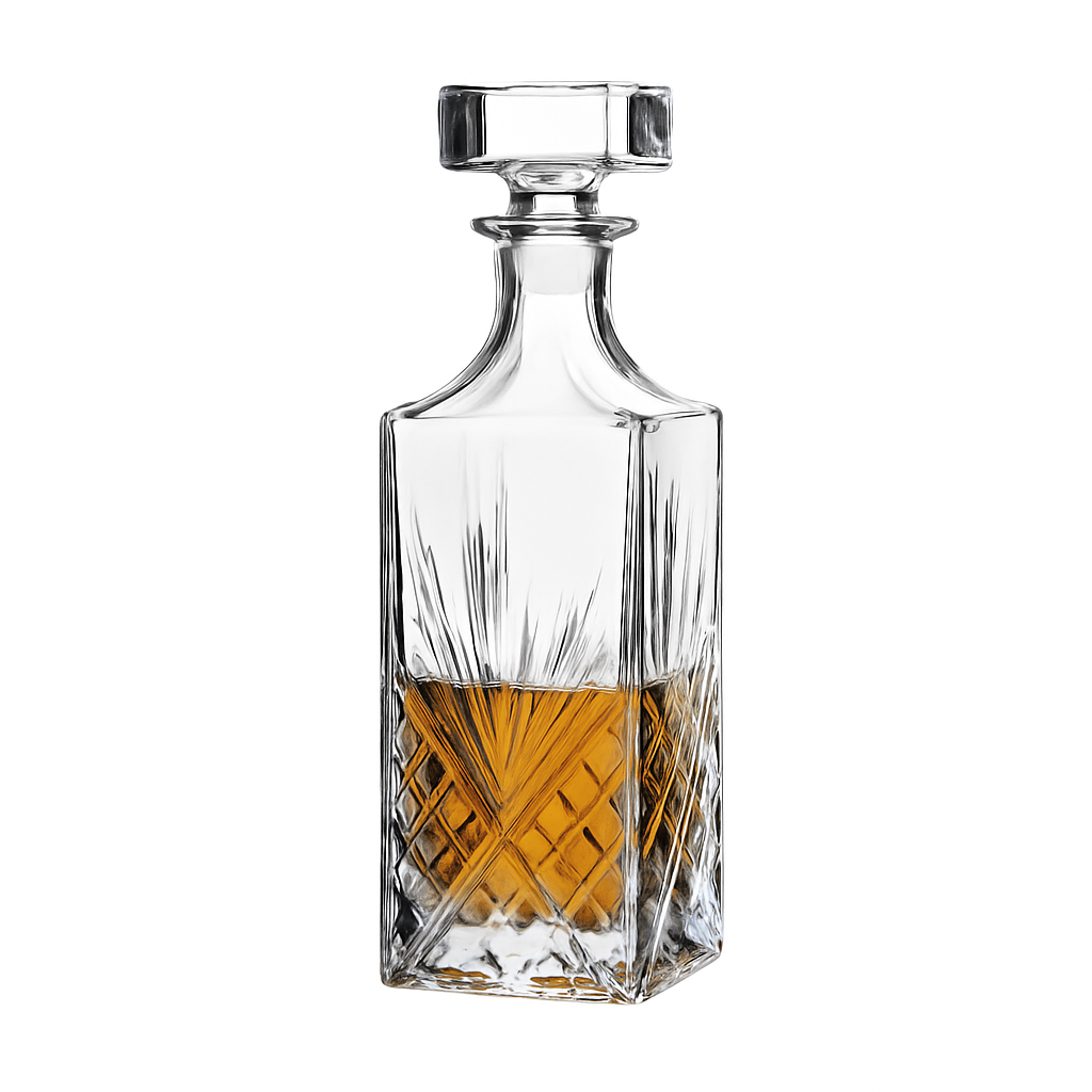 Crystal glass whiskey decanter