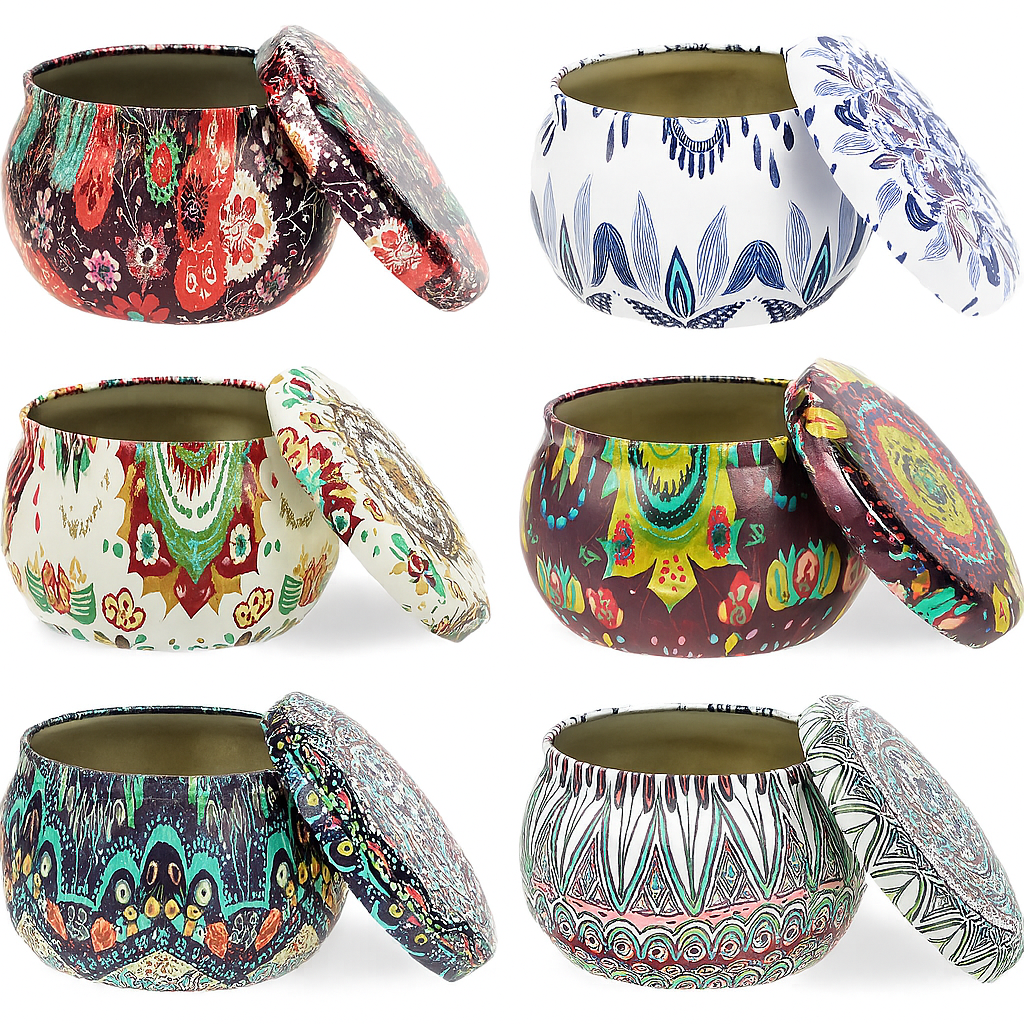 Candle tin jars - Set of 6 metal holders