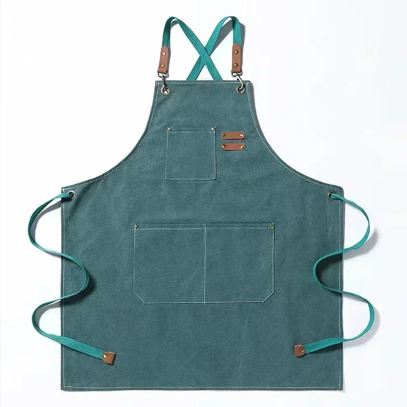 Canvas cross-back apron – unisex kitchen, grill & painting apron with large pockets