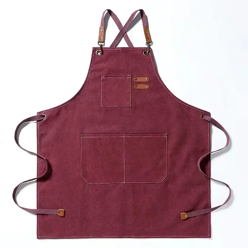 Canvas cross-back apron – unisex kitchen, grill & painting apron with large pockets