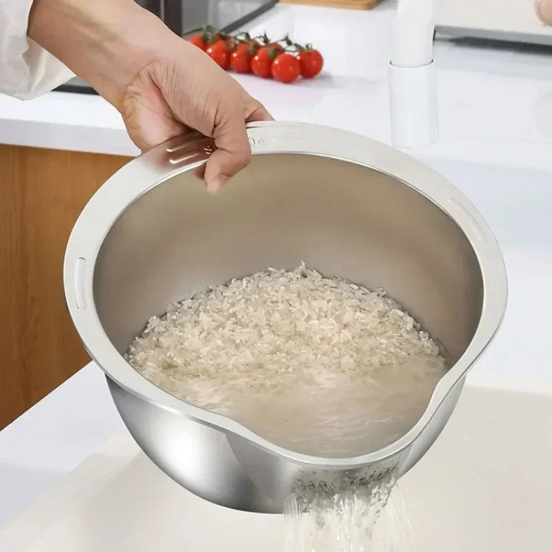 Stainless steel rice washer bowl