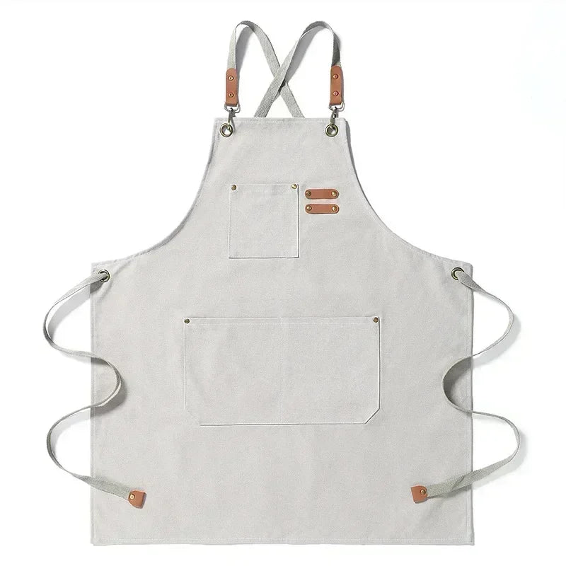 Canvas cross-back apron – unisex kitchen, grill & painting apron with large pockets