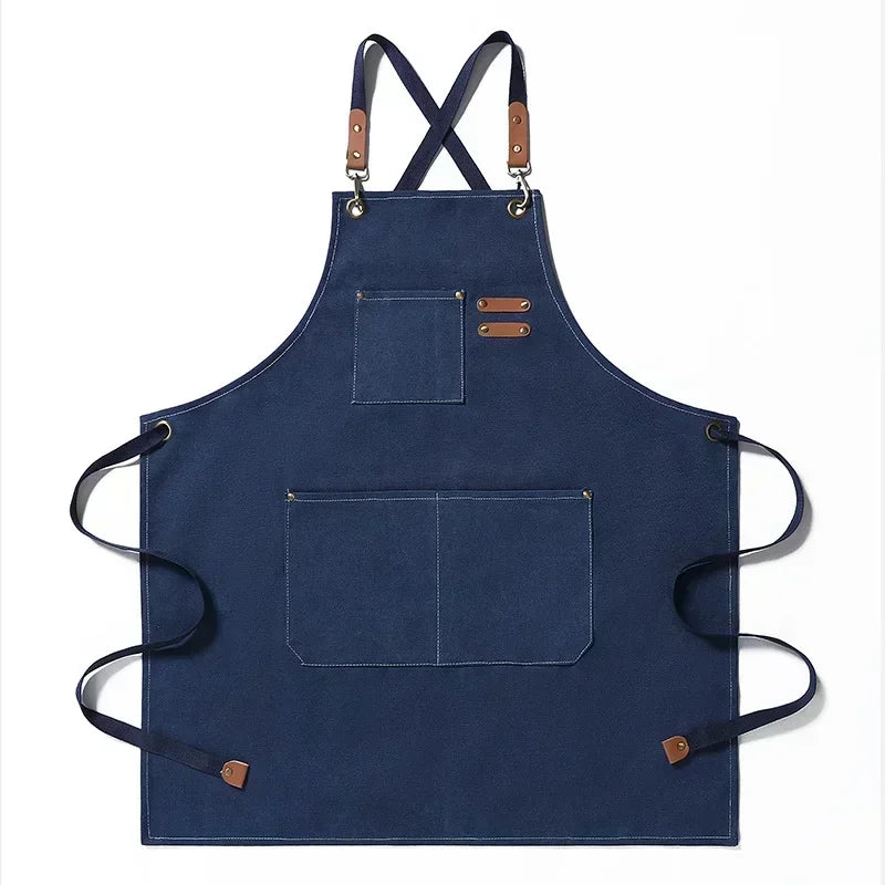 Canvas cross-back apron – unisex kitchen, grill & painting apron with large pockets