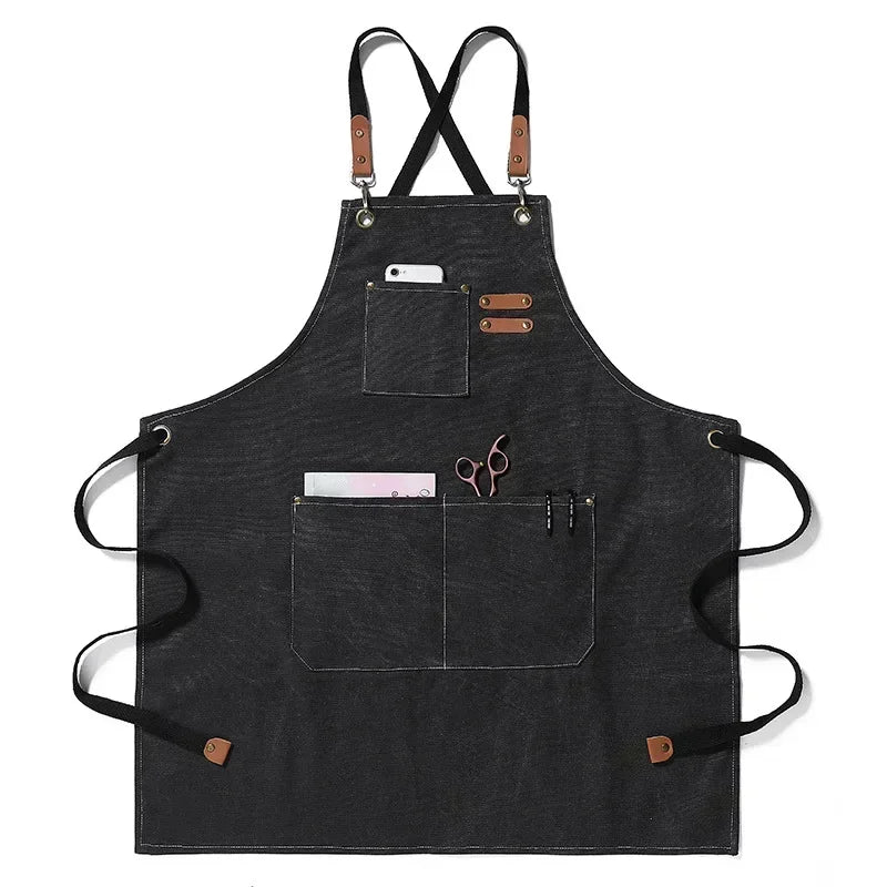 Canvas cross-back apron – unisex kitchen, grill & painting apron with large pockets