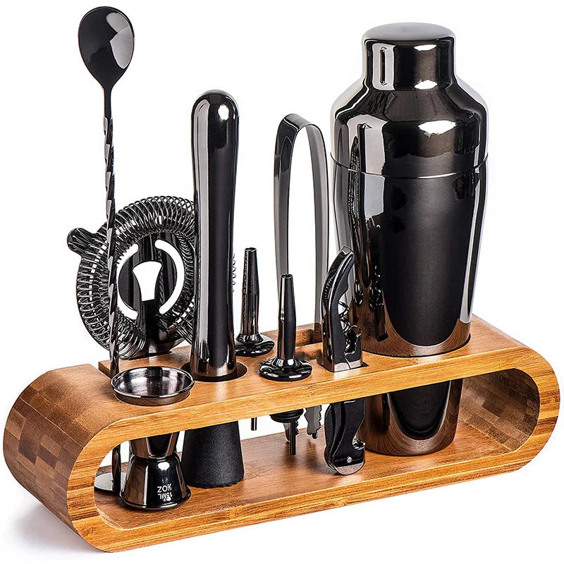 Cocktail bar set – Bartender kit with bamboo stand