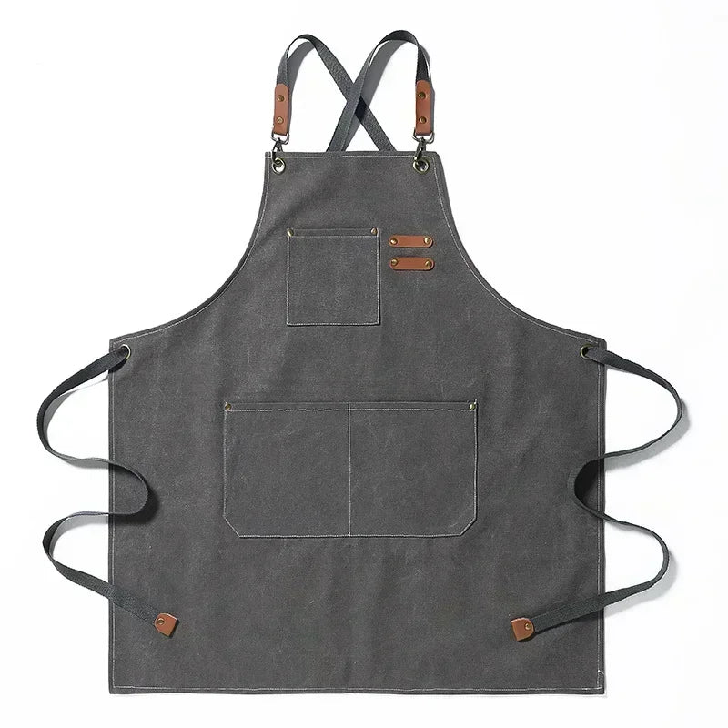 Canvas cross-back apron – unisex kitchen, grill & painting apron with large pockets