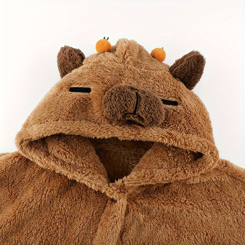 Capybara Plush Fleece Nightdress with Hood