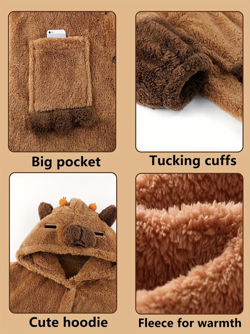 Capybara Plush Fleece Nightdress with Hood