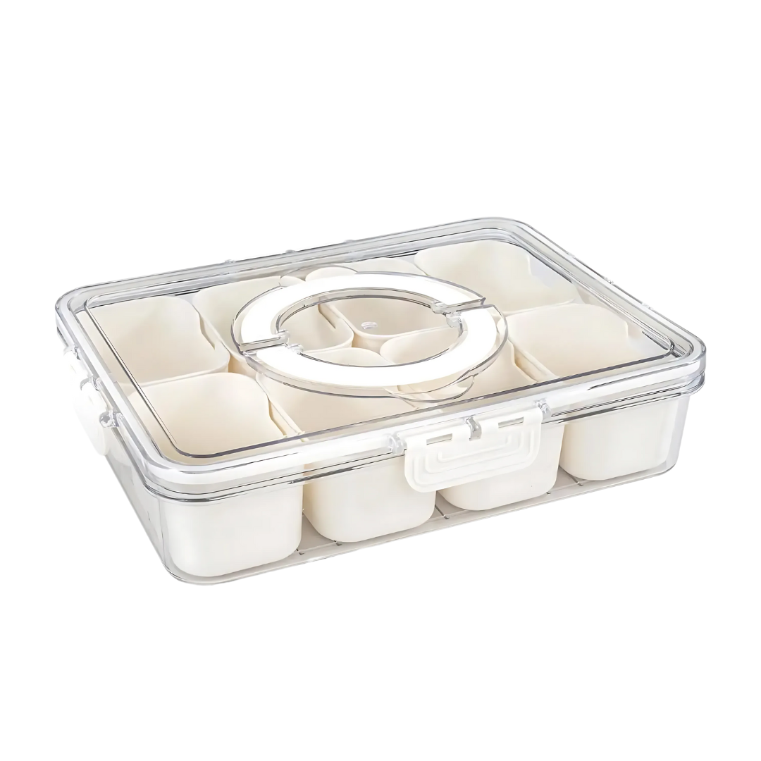 Divided snack tray with lid – 8 compartments & handle