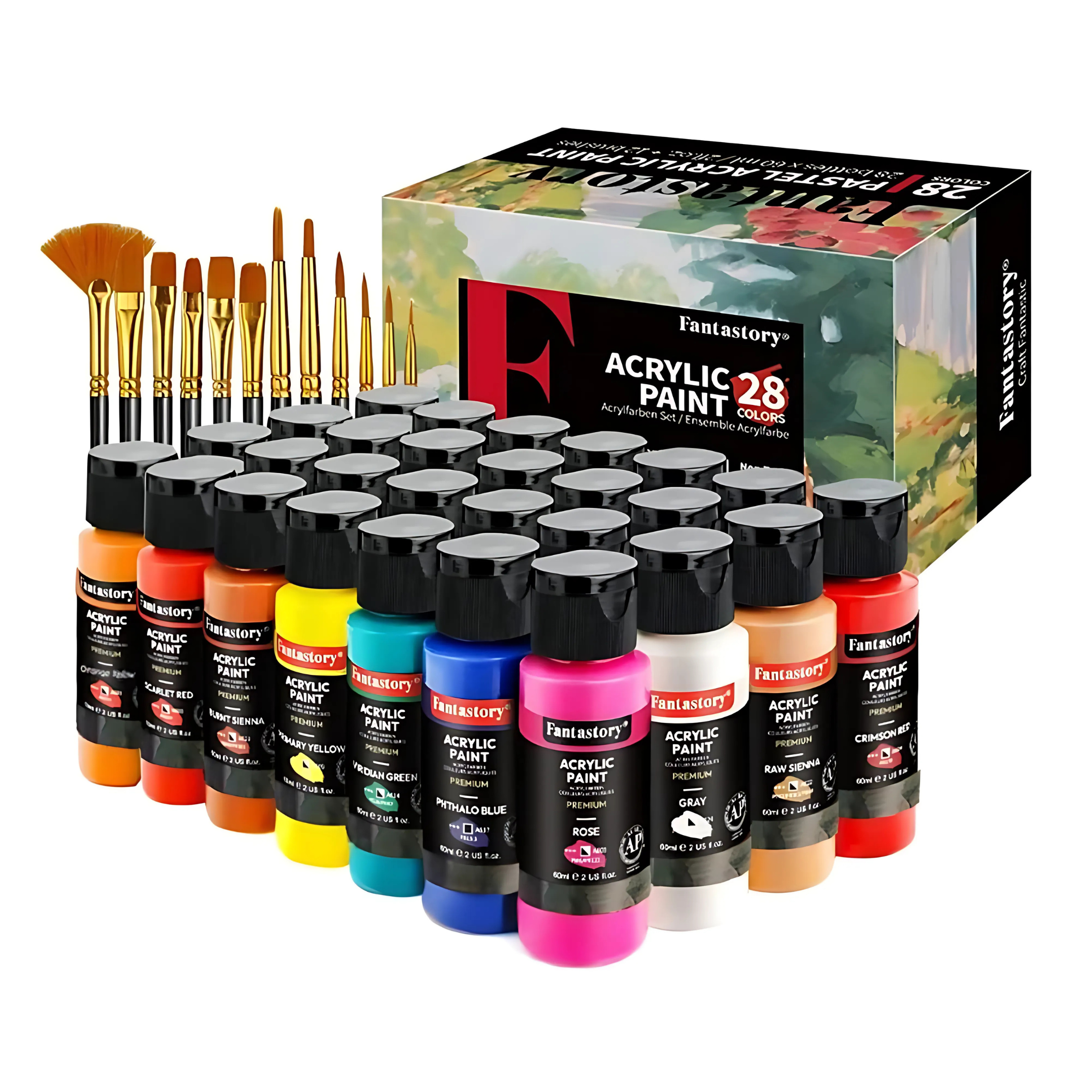 Acrylic paint set – 28 classic colors with 12 brushes