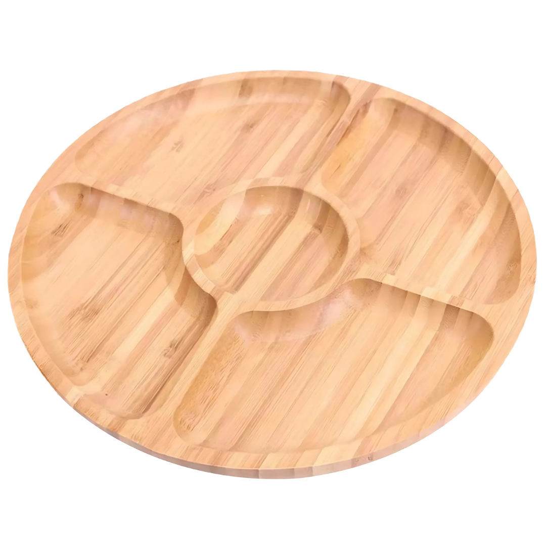 Bamboo snack tray - Round 5-compartment serving platter