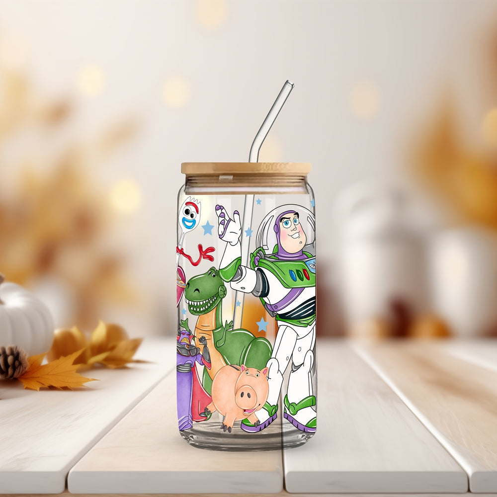 Transparent Glass Cup with Cartoon Characters