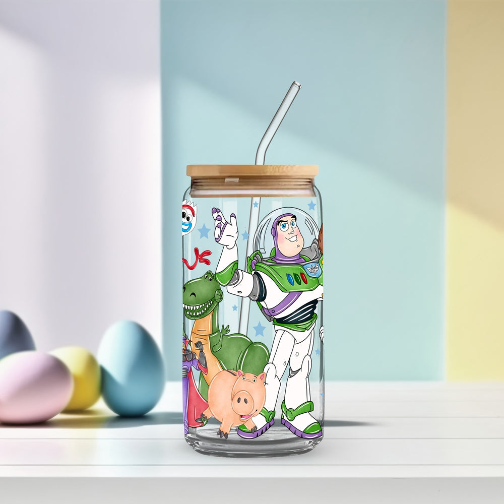 Transparent Glass Cup with Cartoon Characters