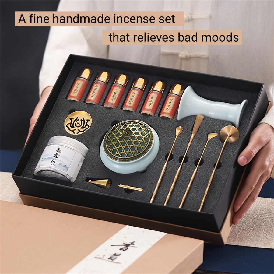 Incense Set with Elegant Brass Burners & Premium Sandalwood & Agarwood