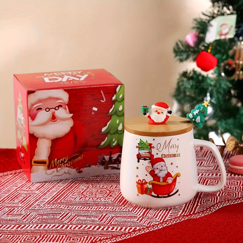 Christmas Ceramic Mug Set with Lid and Spoon