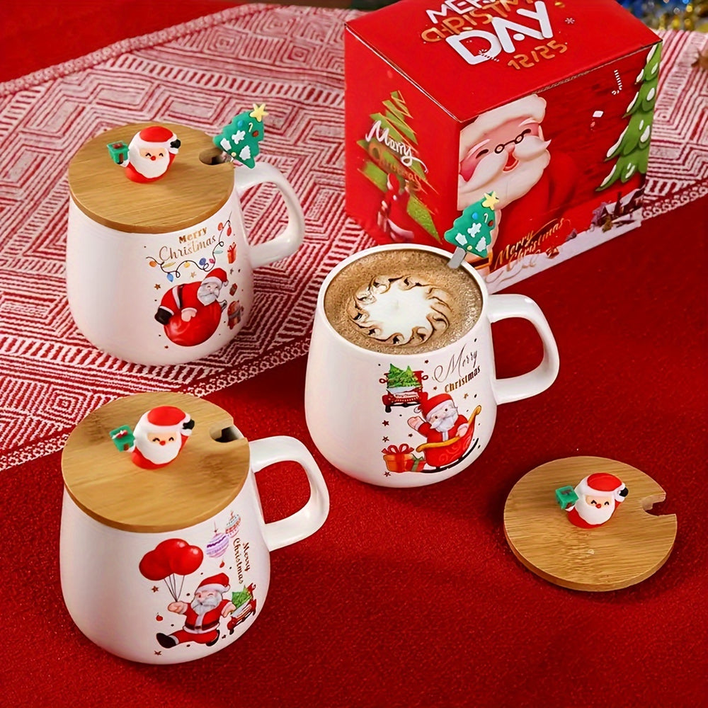 Christmas Ceramic Mug Set with Lid and Spoon