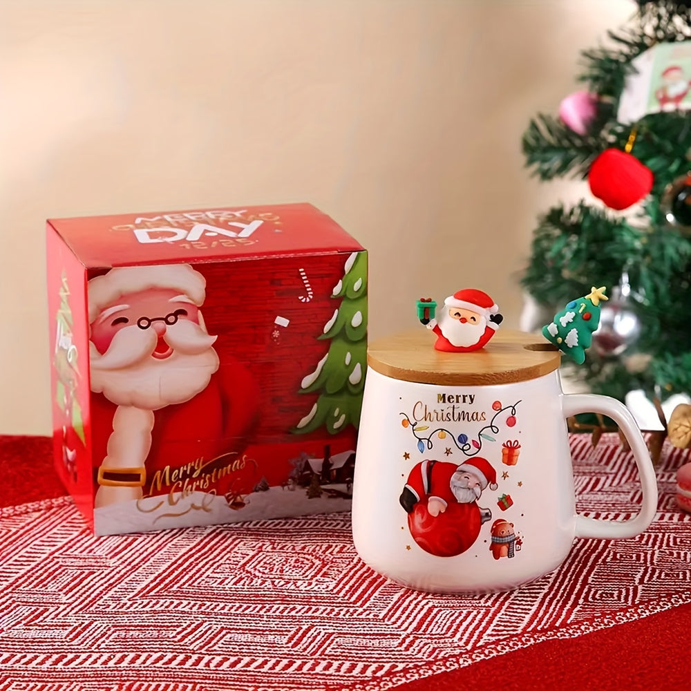 Christmas Ceramic Mug Set with Lid and Spoon