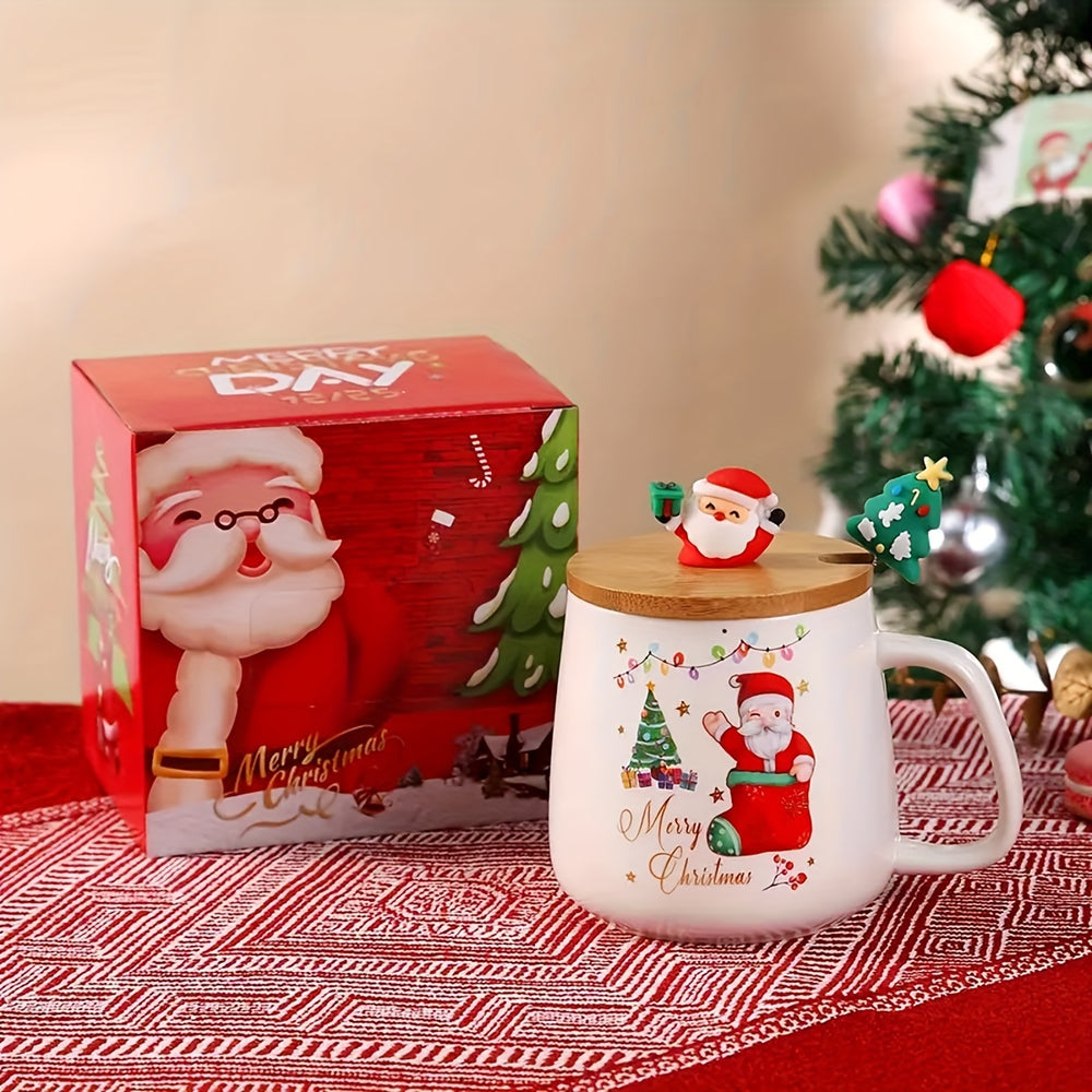 Christmas Ceramic Mug Set with Lid and Spoon