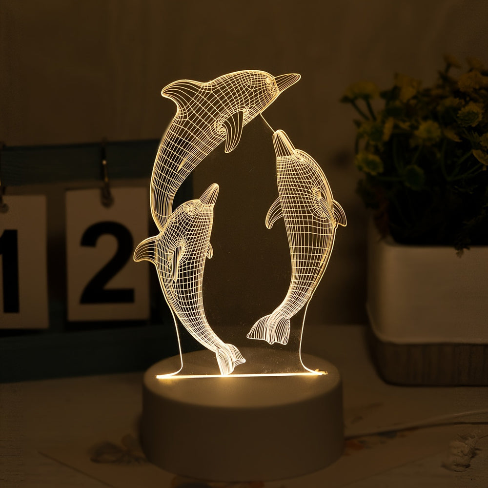 3D Glowing Dolphin Night Light