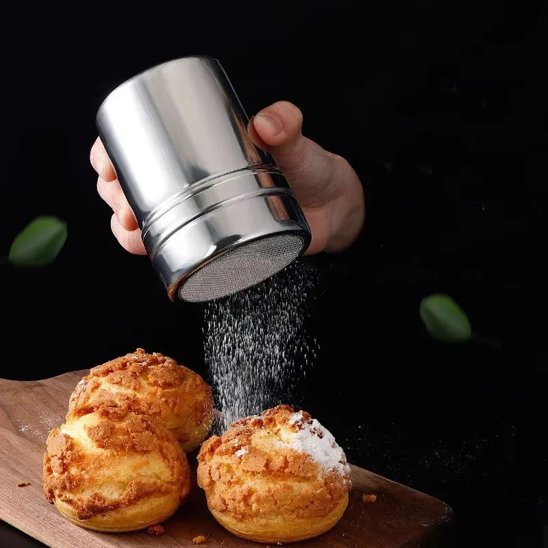 Stainless steel sugar shaker – Fine mesh lid for flour, cocoa & spices