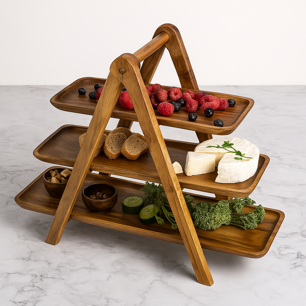 3 tier wood tray stand