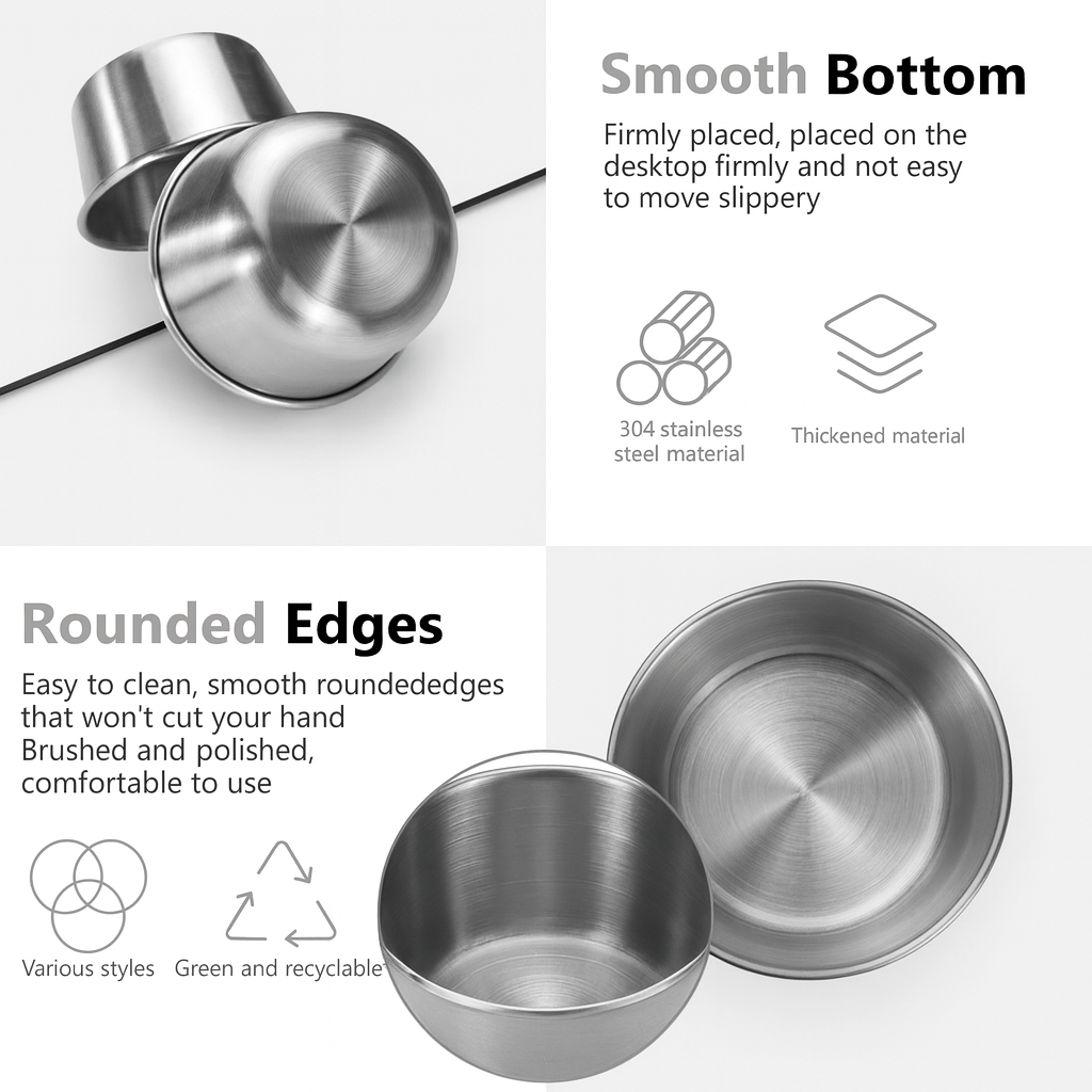 Stainless steel dipping sauce cups – 2 oz reusable condiment bowls