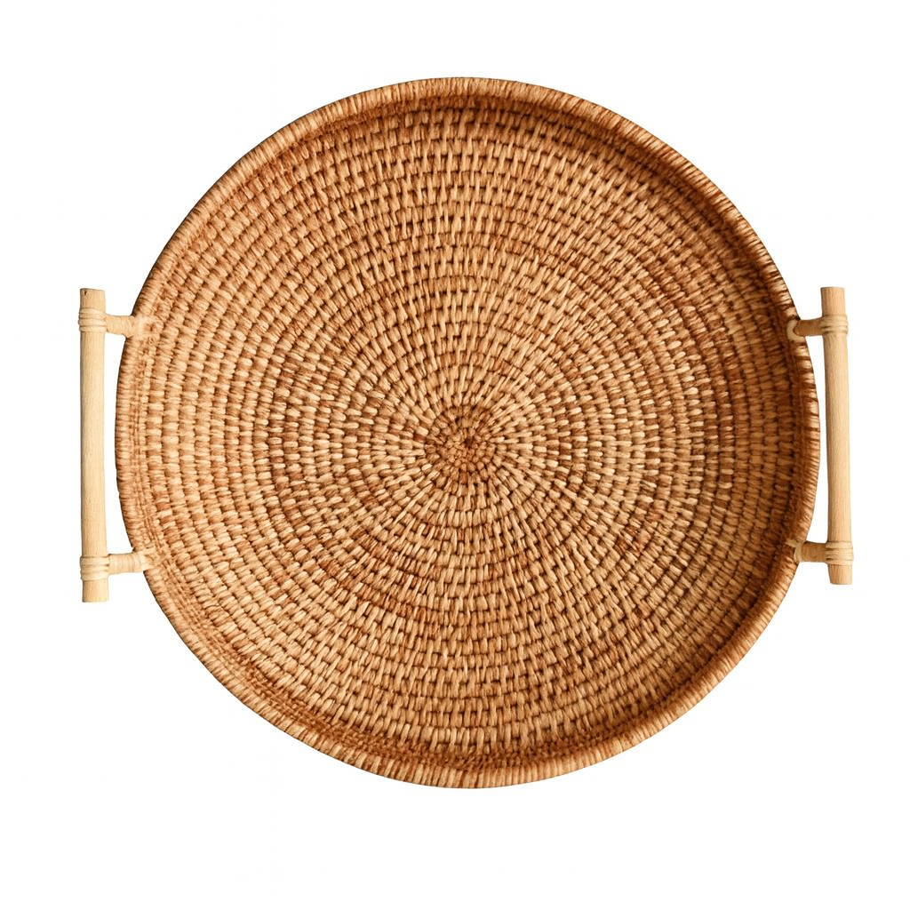 Handwoven rattan tray with lid – Eco-friendly food & storage basket
