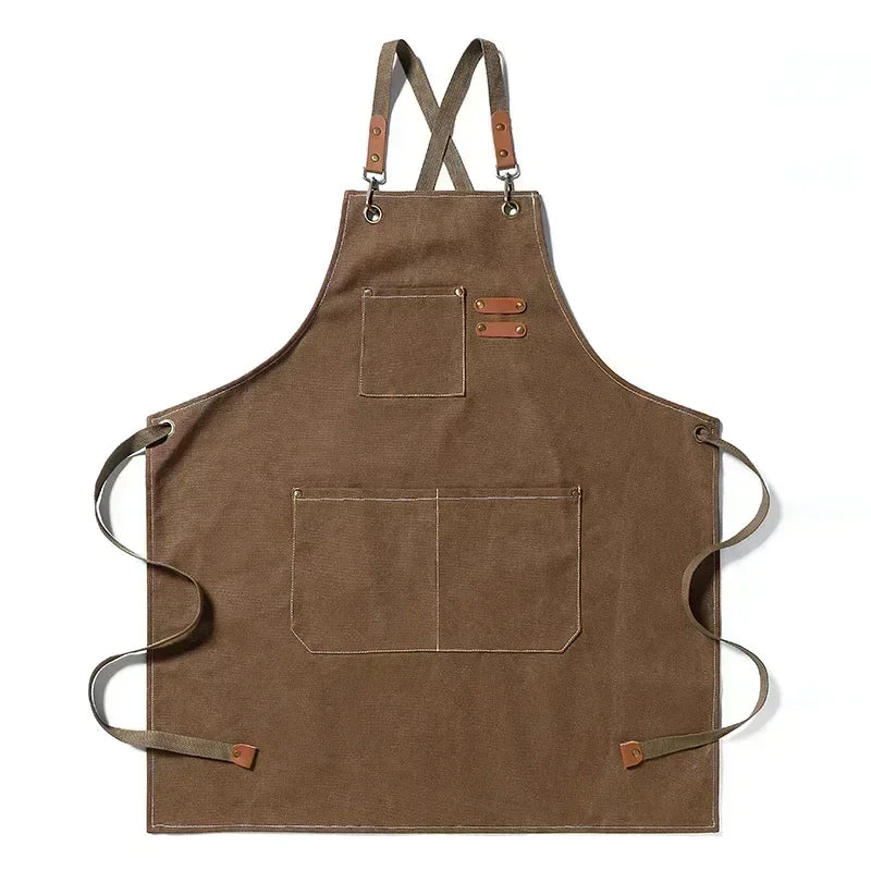 Canvas cross-back apron – unisex kitchen, grill & painting apron with large pockets