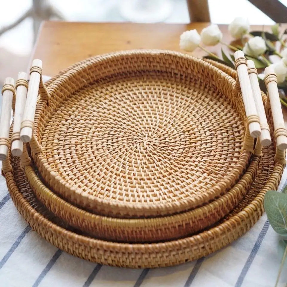 Handwoven rattan tray with lid – Eco-friendly food & storage basket