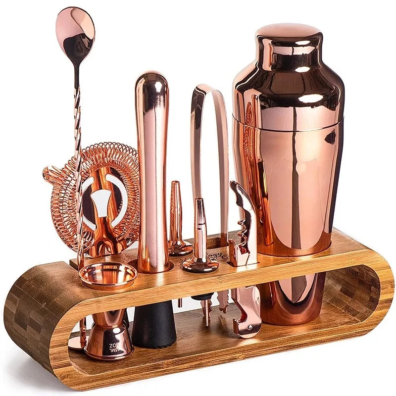 Cocktail bar set – Bartender kit with bamboo stand