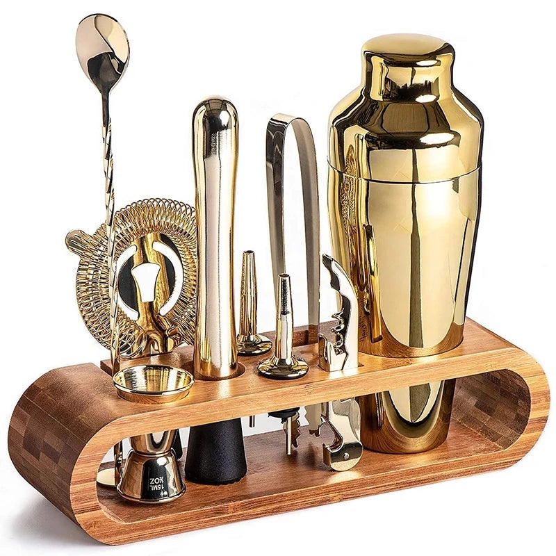Cocktail bar set – Bartender kit with bamboo stand
