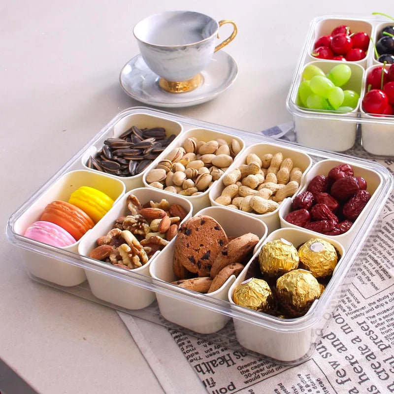 Divided snack tray with lid – 8 compartments & handle