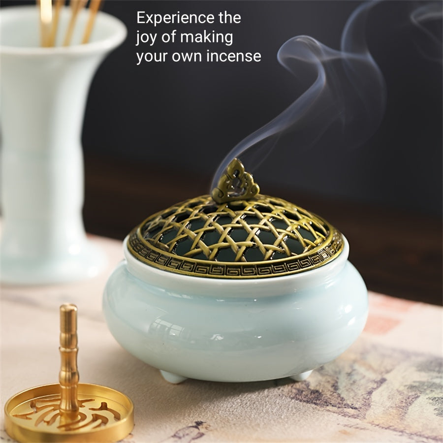 Incense Set with Elegant Brass Burners & Premium Sandalwood & Agarwood