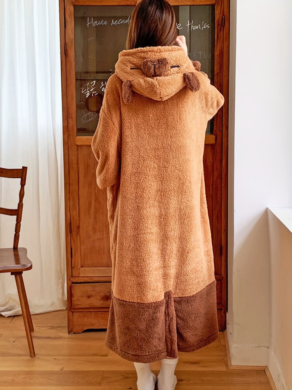 Capybara Plush Fleece Nightdress with Hood